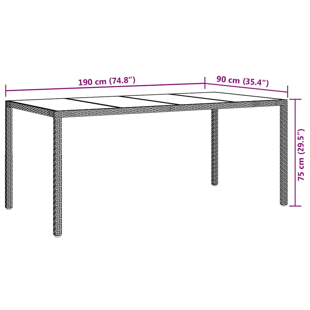 Garden Table White 190 x 90 x 75 cm Poly Rattan