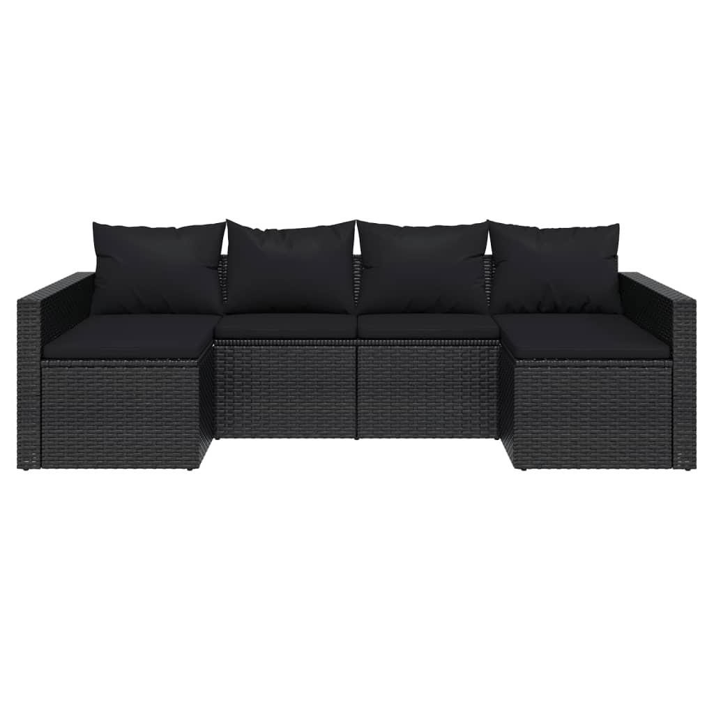 2 Piece Garden Lounge Set with Cushions Black Poly Rattan