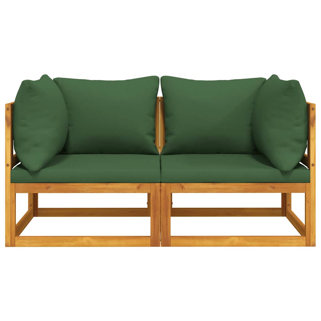 Sectional Corner Sofas 2 pcs with Green Cushions Solid Wood Acacia