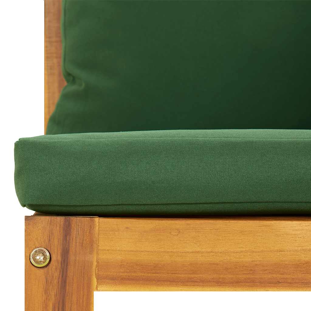 Garden Middle Sofa with Green Cushions Solid Wood Acacia