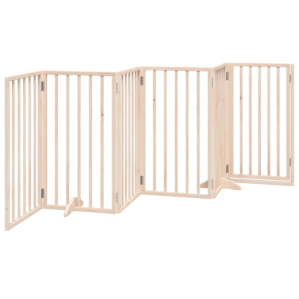 Dog Gate with Door Foldable 6 Panels 300 cm Poplar Wood