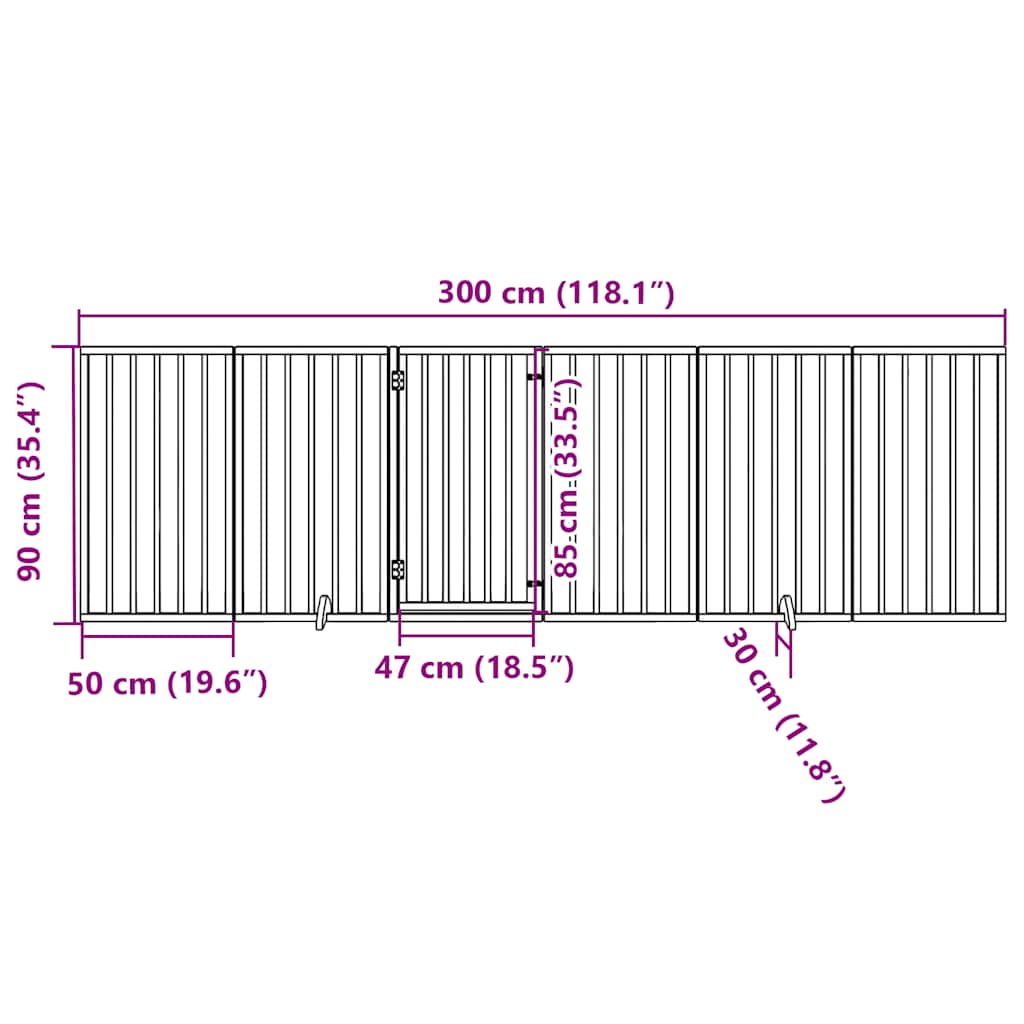 Dog Gate with Door Foldable 6 Panels 300 cm Poplar Wood