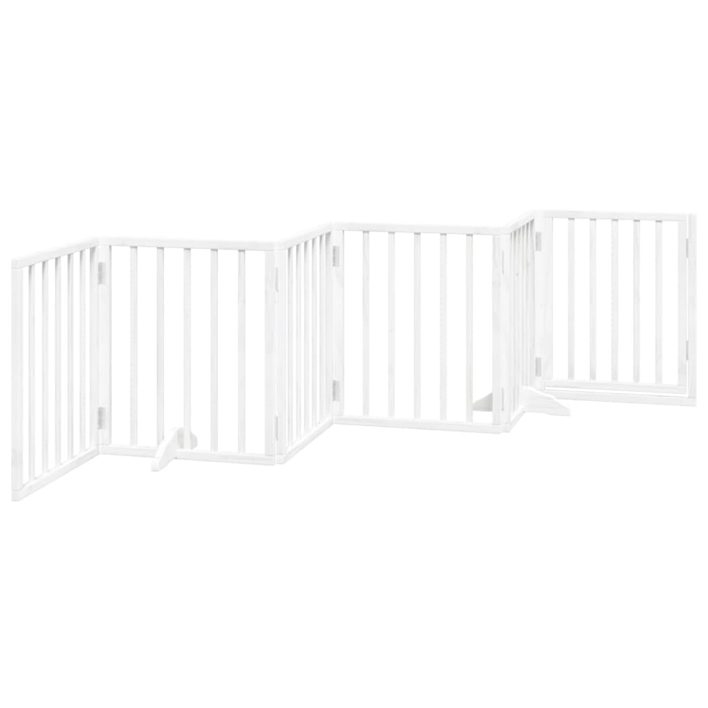 Dog Gate with Door Foldable 6 Panels White 300 cm Poplar Wood