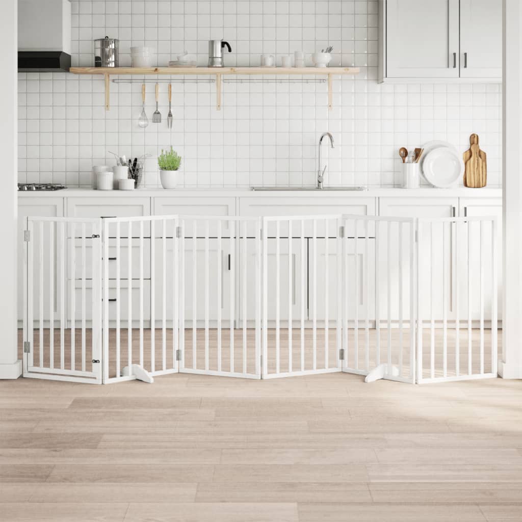 Dog Gate with Door Foldable 6 Panels White 300 cm Poplar Wood