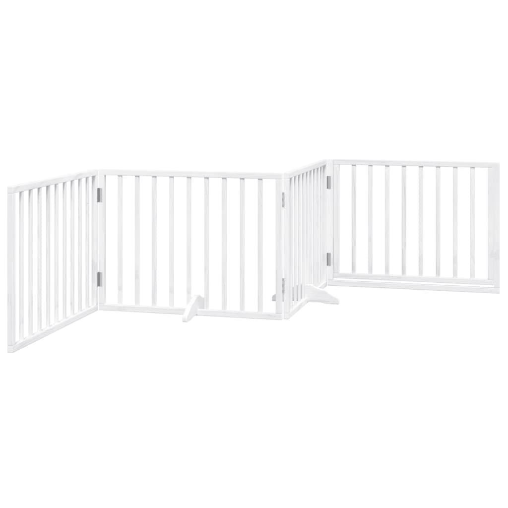 Dog Gate with Door Foldable 4 Panels White 320 cm Poplar Wood