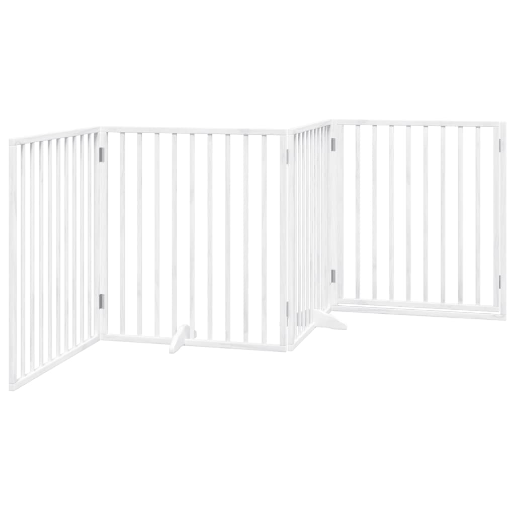Dog Gate with Door Foldable 4 Panels White 320 cm Poplar Wood