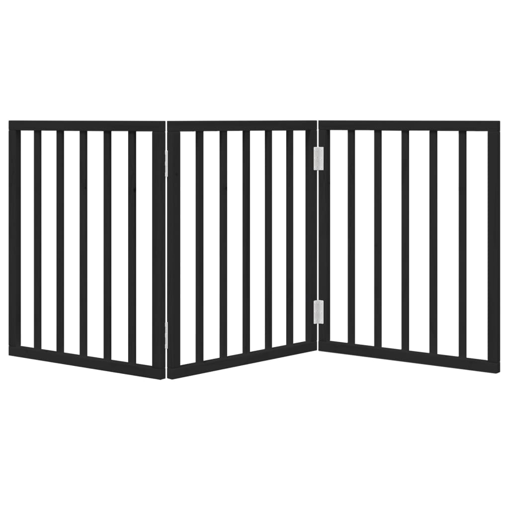 Dog Gate Foldable 3 Panels Black 150 cm Poplar Wood