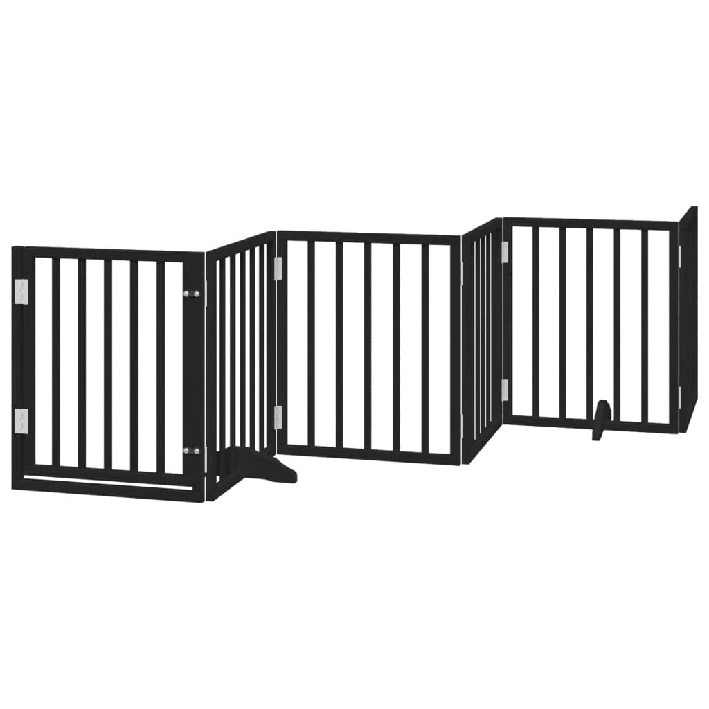 Dog Gate with Door Foldable 6 Panels Black 300 cm Poplar Wood