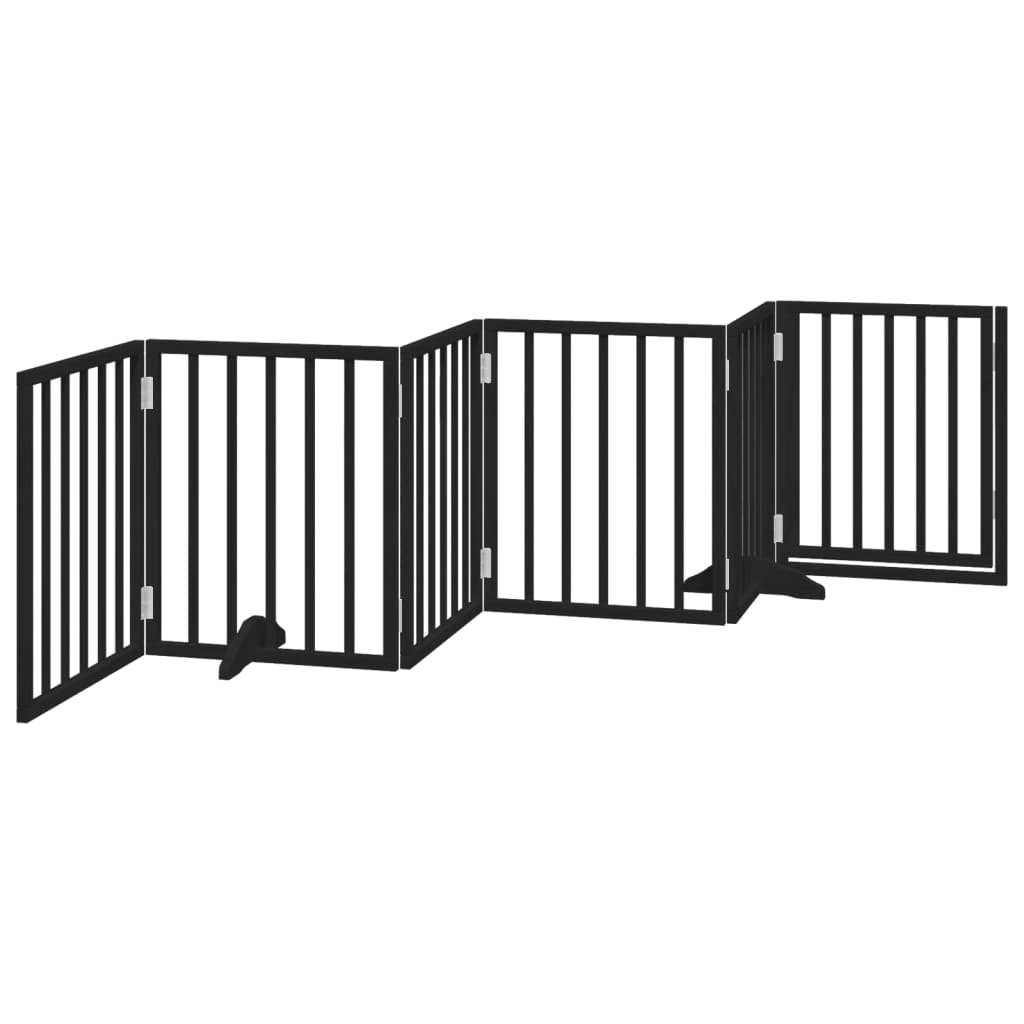 Dog Gate with Door Foldable 6 Panels Black 300 cm Poplar Wood