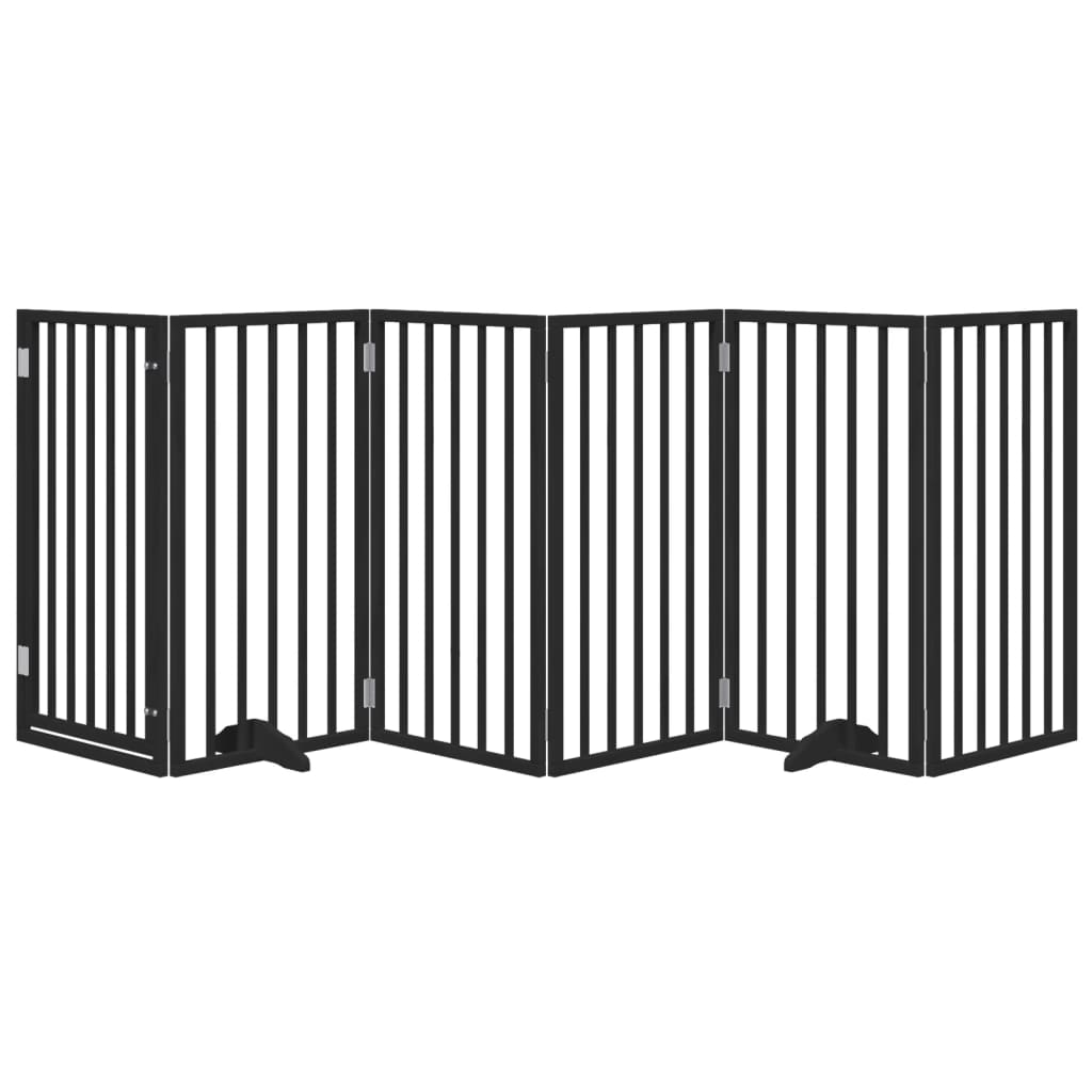 Dog Gate with Door Foldable 6 Panels Black 300 cm Poplar Wood