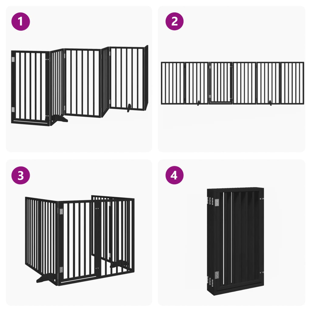 Dog Gate with Door Foldable 6 Panels Black 300 cm Poplar Wood