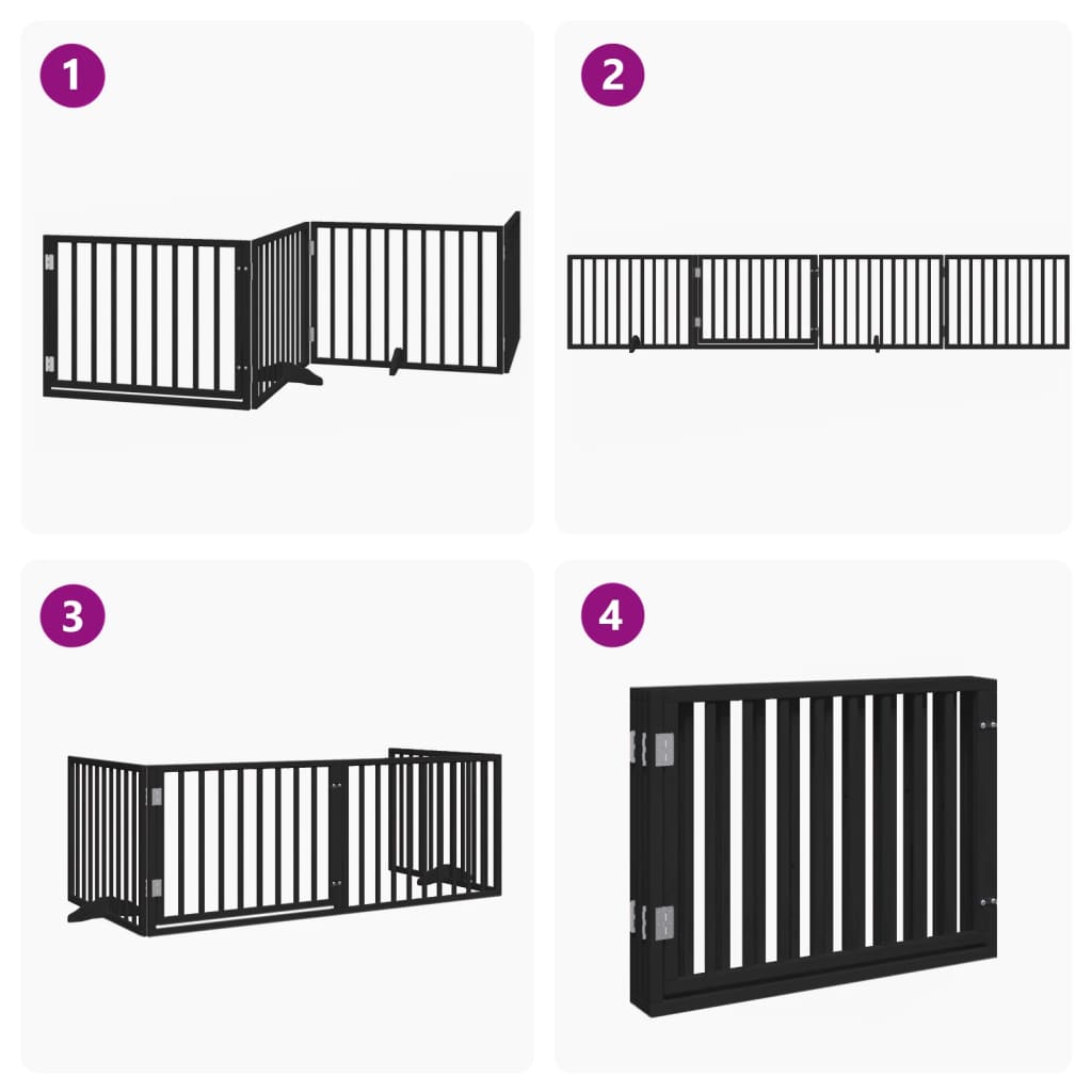 Dog Gate with Door Foldable 4 Panels Black 320 cm Poplar Wood