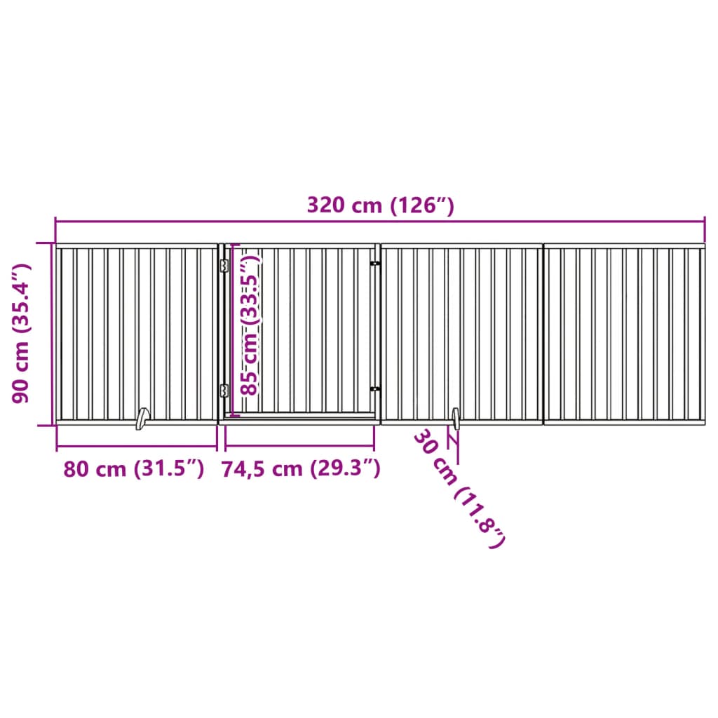 Dog Gate with Door Foldable 4 Panels Black 320 cm Poplar Wood