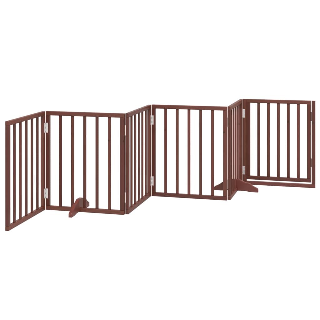 Dog Gate with Door Foldable 6 Panels Brown 300 cm Poplar Wood