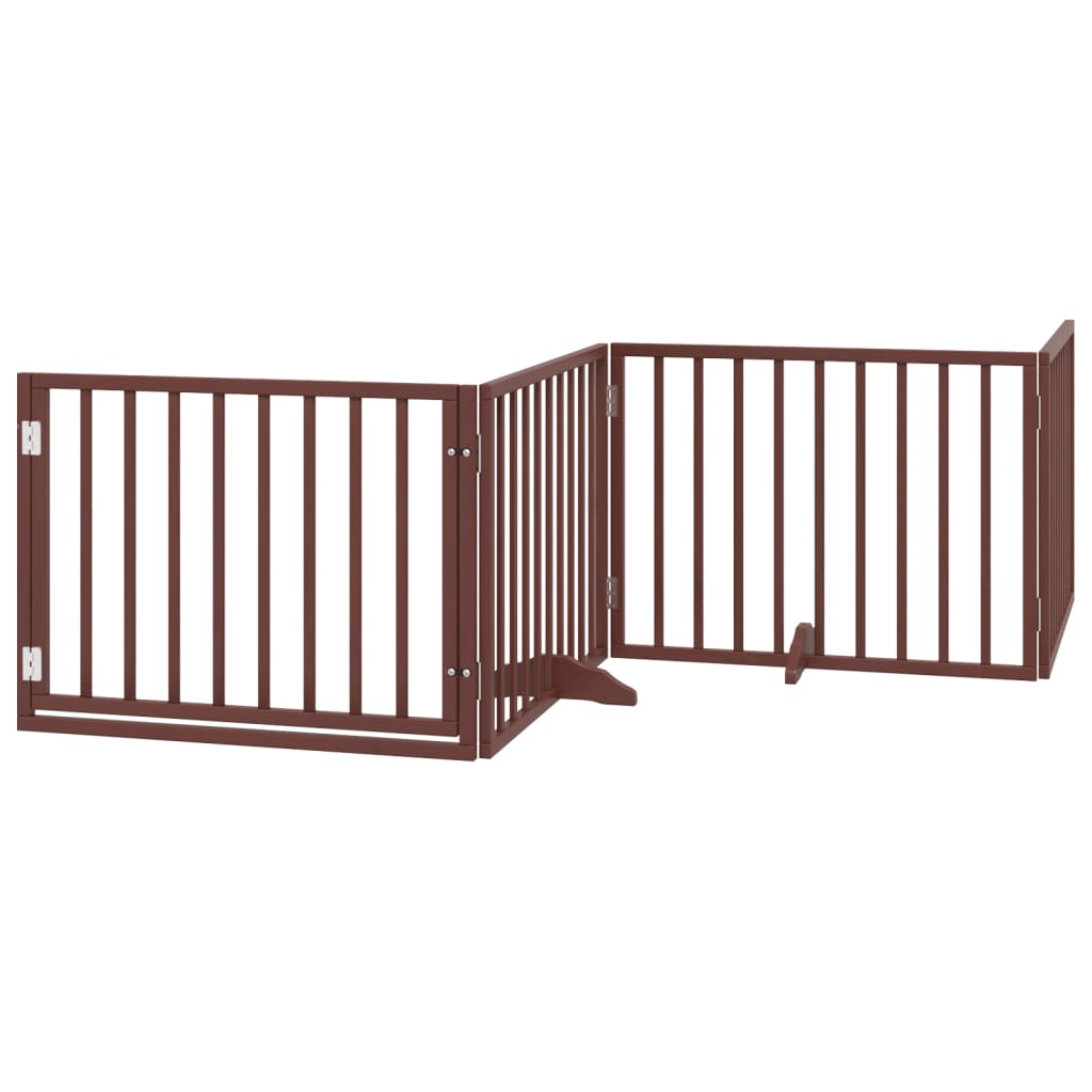 Dog Gate with Door Foldable 4 Panels Brown 320 cm Poplar Wood