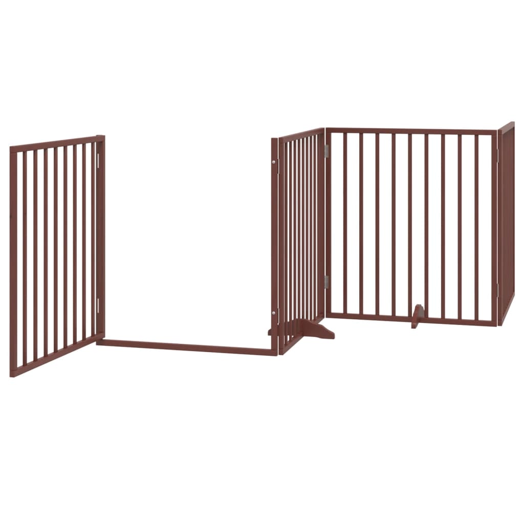 Dog Gate with Door Foldable 4 Panels Brown 320 cm Poplar Wood