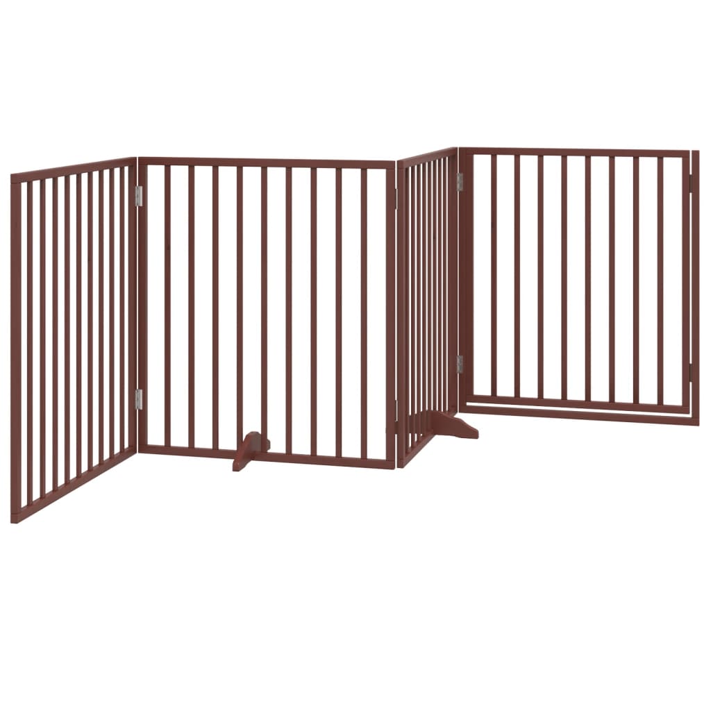 Dog Gate with Door Foldable 4 Panels Brown 320 cm Poplar Wood