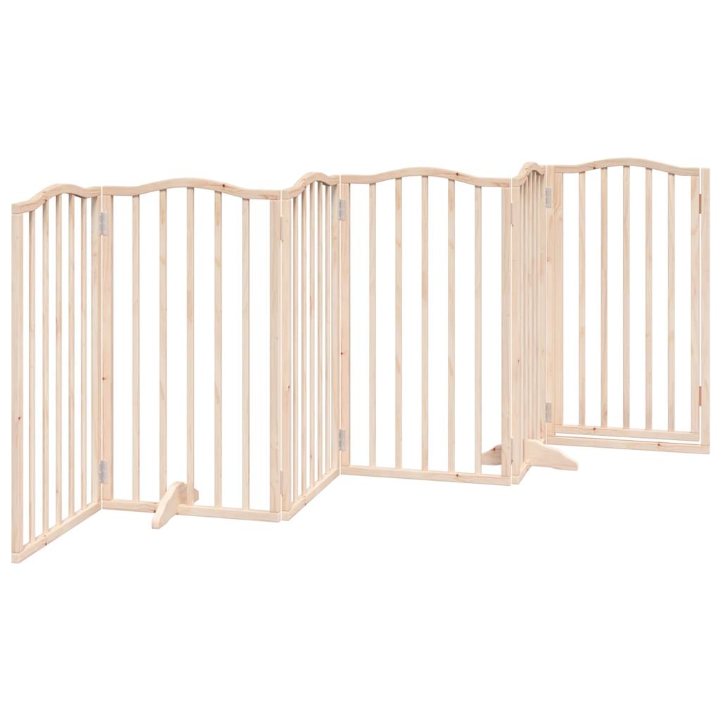 Dog Gate with Door Foldable 6 Panels 300 cm Poplar Wood