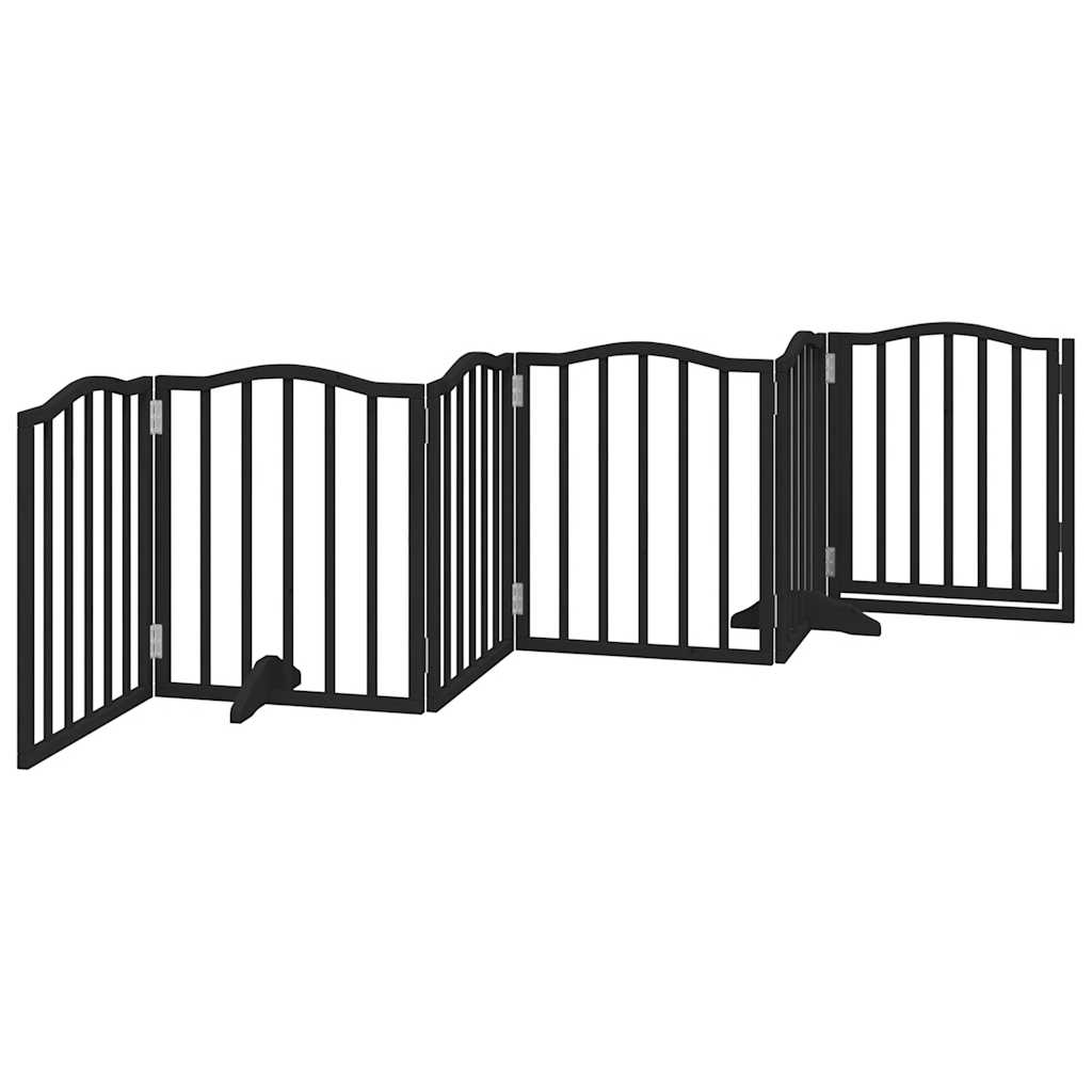 Dog Gate with Door Foldable 6 Panels Black 300 cm Poplar Wood