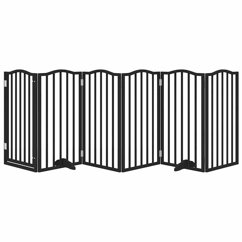 Dog Gate with Door Foldable 6 Panels Black 300 cm Poplar Wood