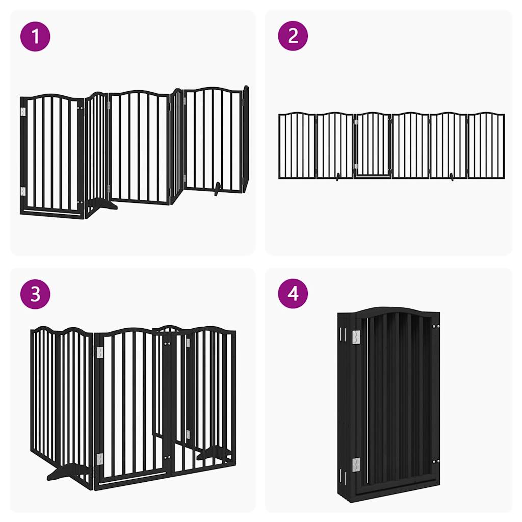 Dog Gate with Door Foldable 6 Panels Black 300 cm Poplar Wood
