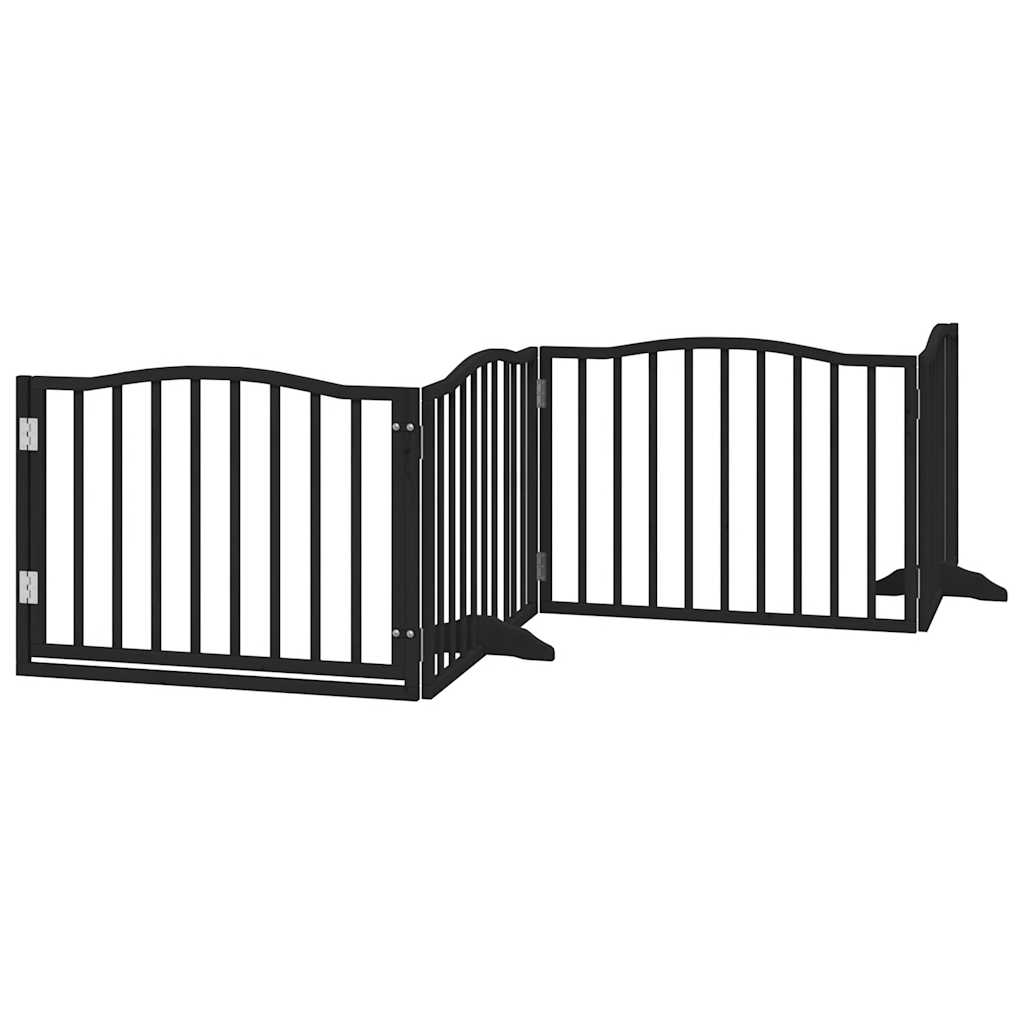 Dog Gate with Door Foldable 4 Panels Black 320 cm Poplar Wood