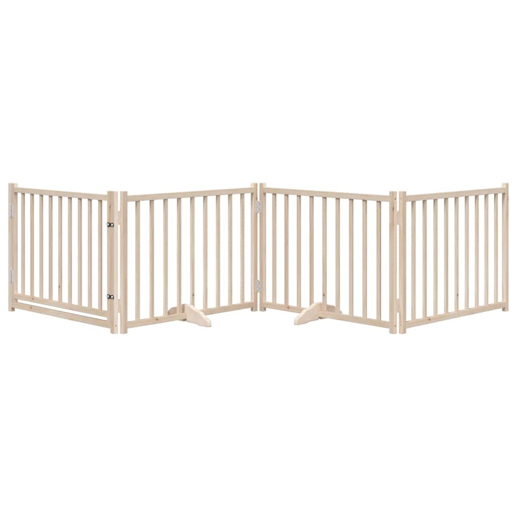 Dog Gate with Door Foldable 4 Panels 320 cm Solid Wood Fir