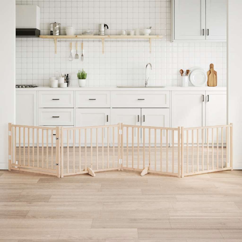 Dog Gate with Door Foldable 4 Panels 320 cm Solid Wood Fir