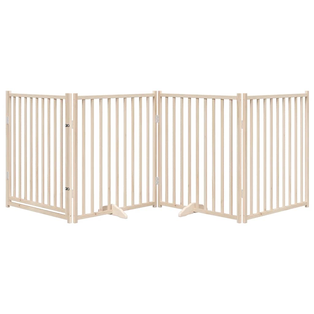 Dog Gate with Door Foldable 4 Panels 320 cm Solid Wood Fir