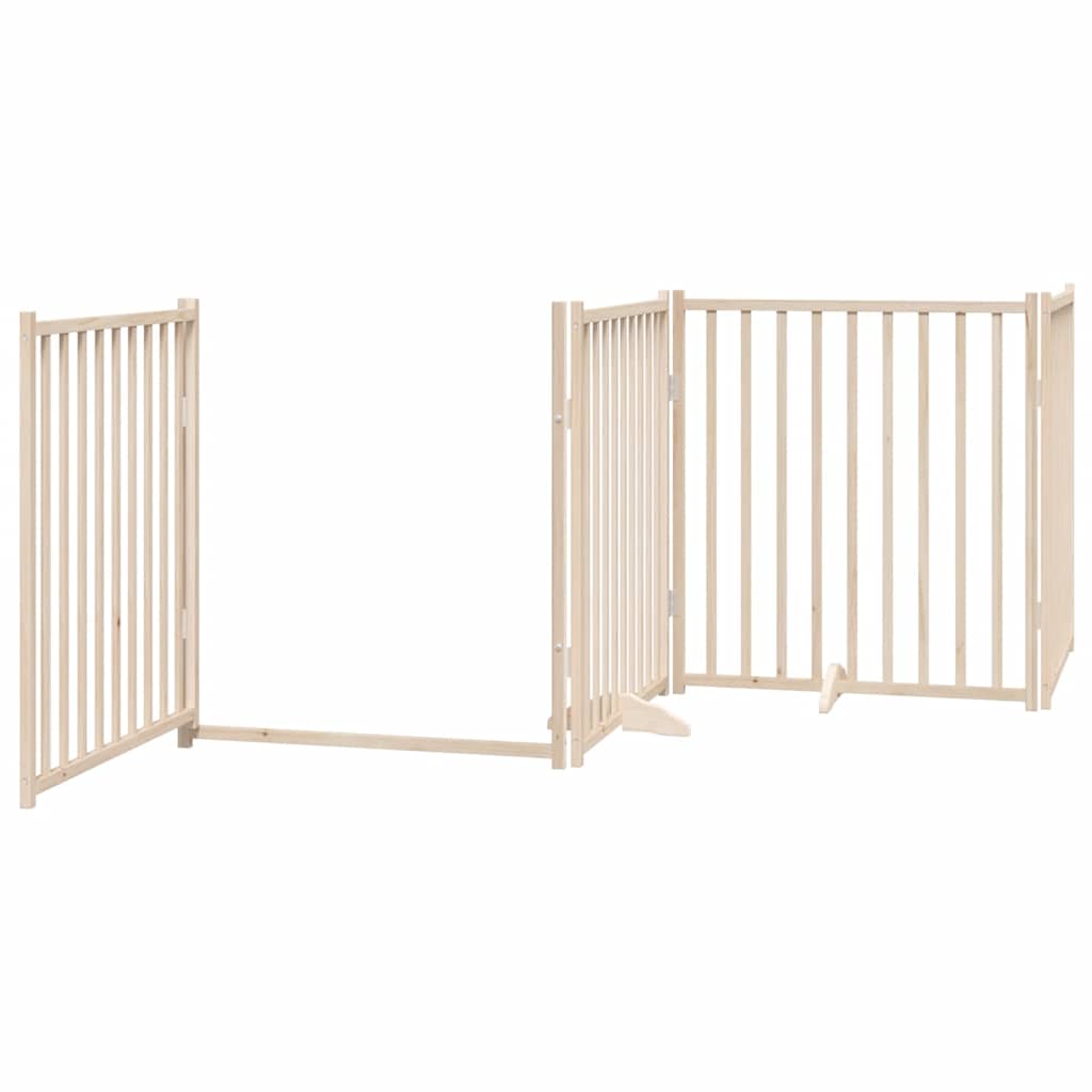 Dog Gate with Door Foldable 4 Panels 320 cm Solid Wood Fir