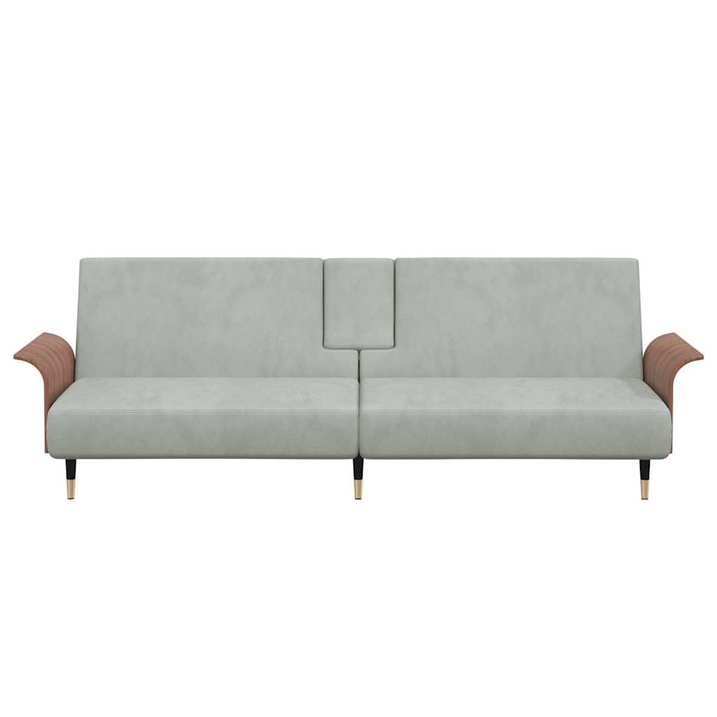 Sofa Bed with Cup Holders Light Grey Velvet