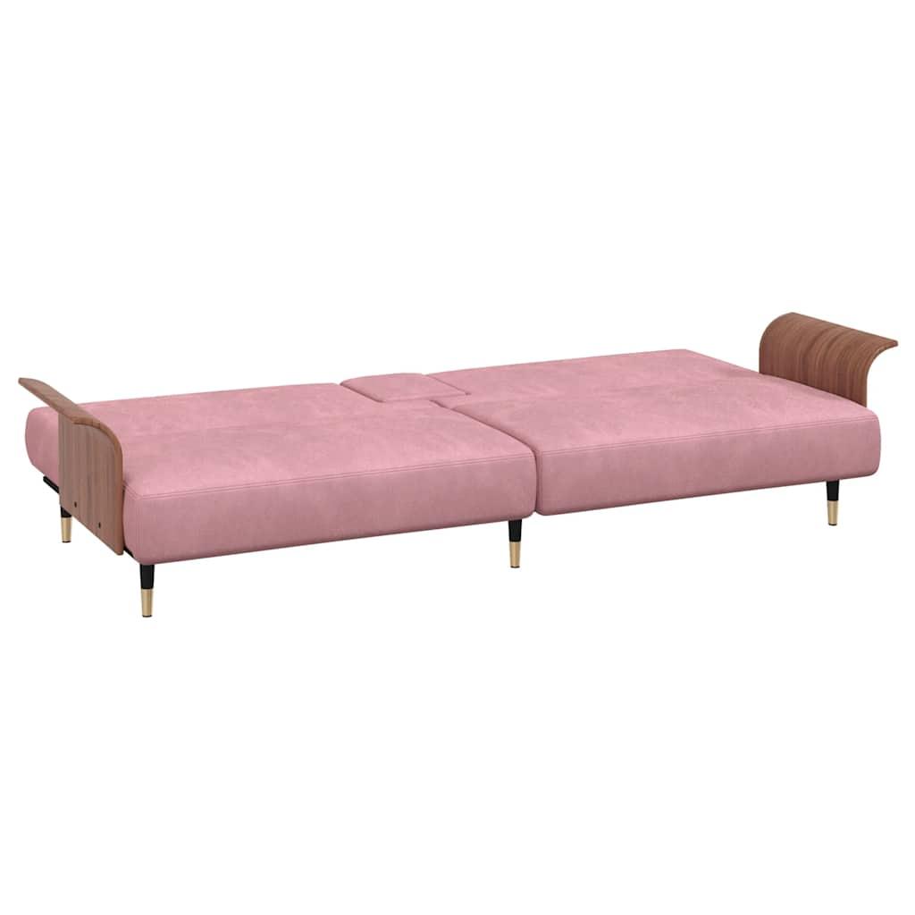 Sofa Bed with Cup Holders Pink Velvet