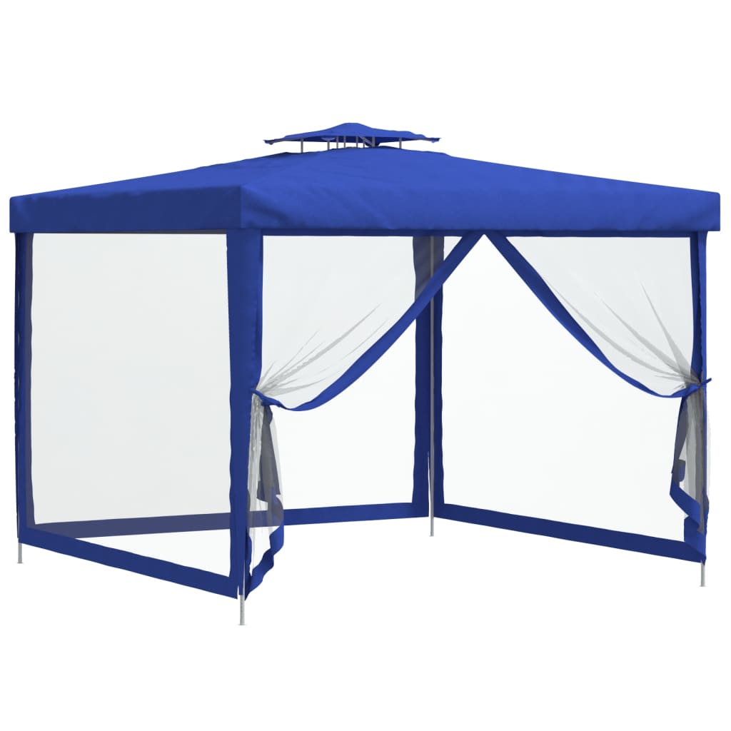 Gazebo with Double Roof Blue 3x3x2.68 m Fabric