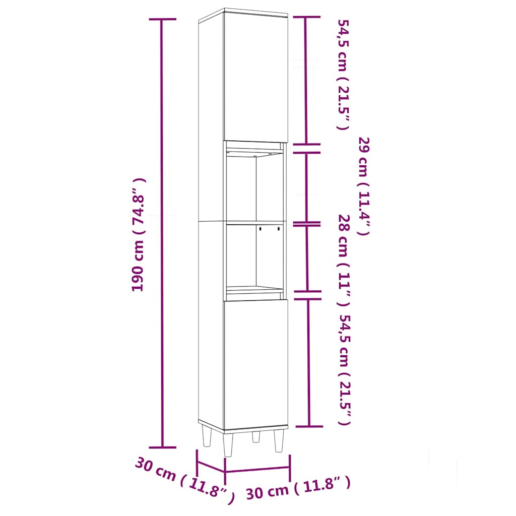 Bathroom Cabinet Smoked Oak 30x30x190 cm Engineered Wood