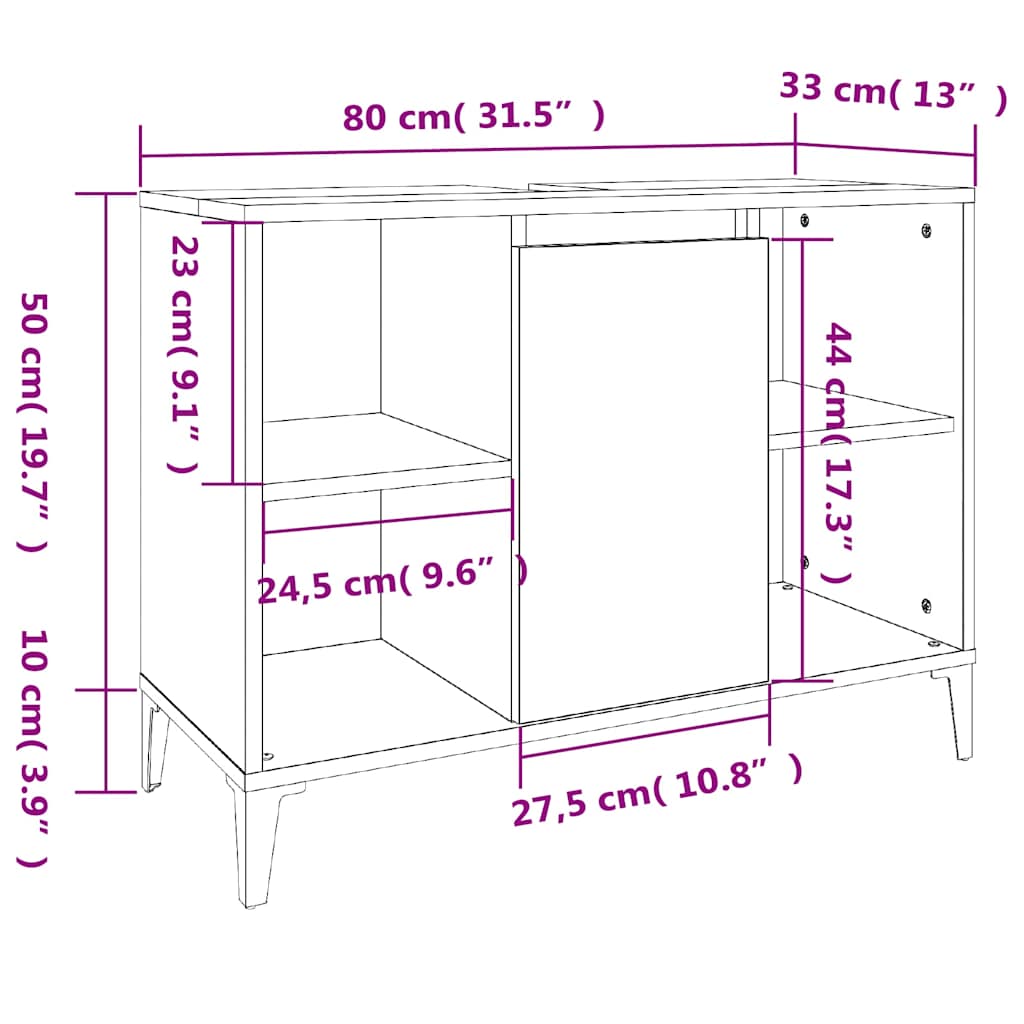 Sink Cabinet High Gloss White 80x33x60 cm Engineered Wood