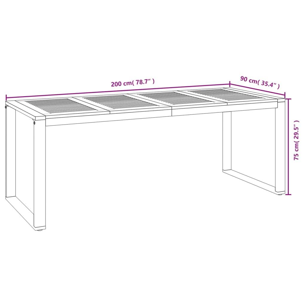 Garden Table with U-shaped Legs 200x90x75 cm Solid Wood Acacia