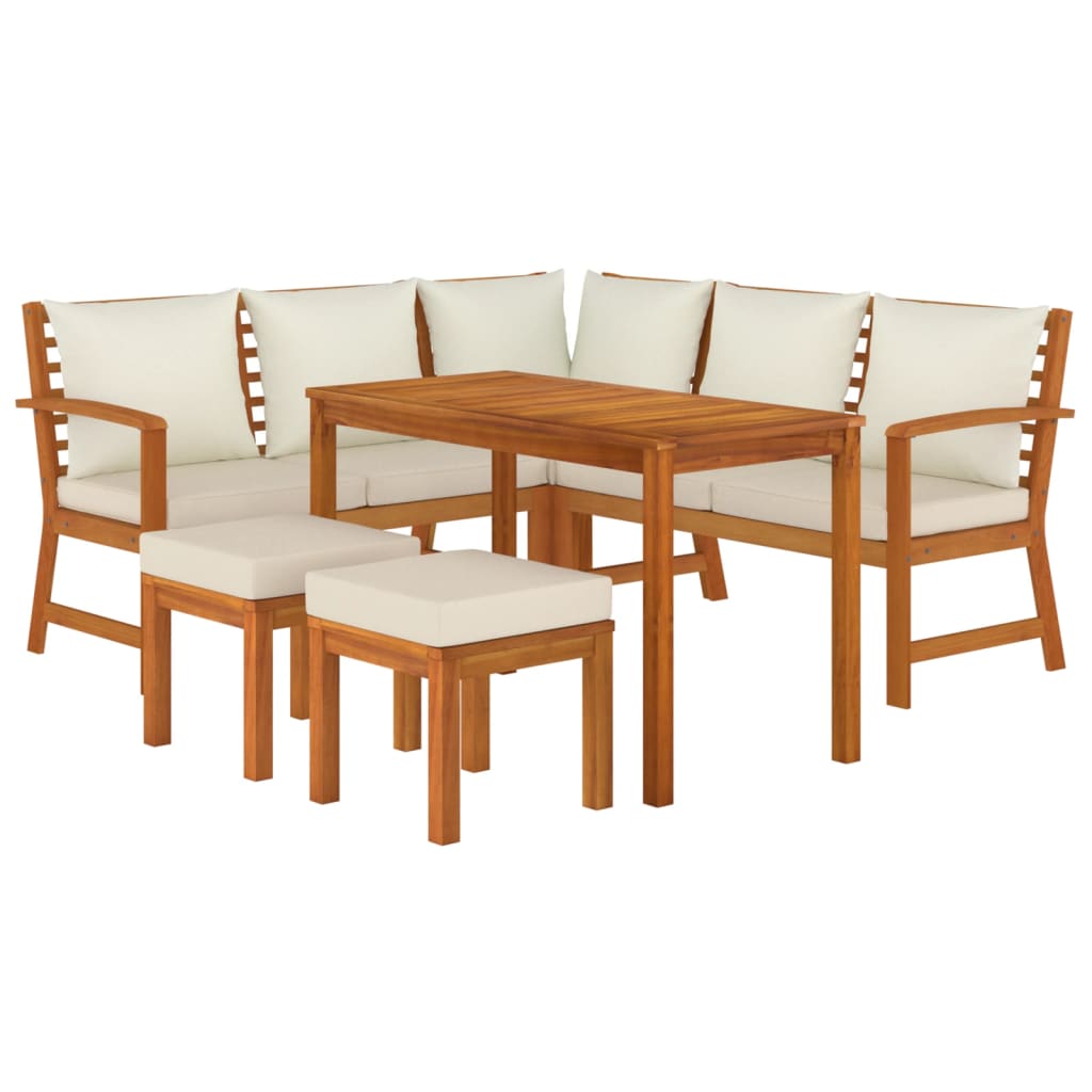 6 Piece Garden Dining Set with Cushions Solid Wood Acacia