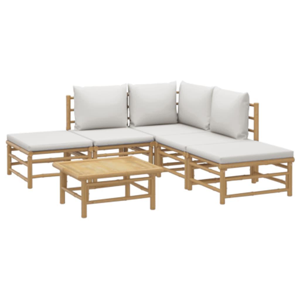6 Piece Garden Lounge Set with Light Grey Cushions Bamboo