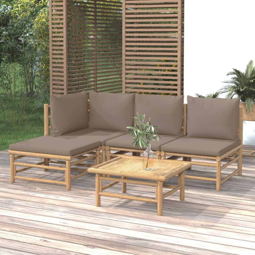 5 Piece Garden Lounge Set with Taupe Cushions Bamboo