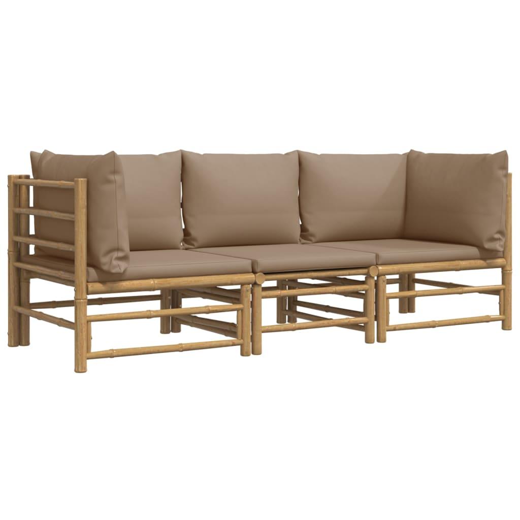 3 Piece Garden Lounge Set with Taupe Cushions Bamboo
