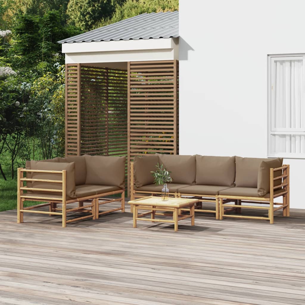 6 Piece Garden Lounge Set with Taupe Cushions Bamboo