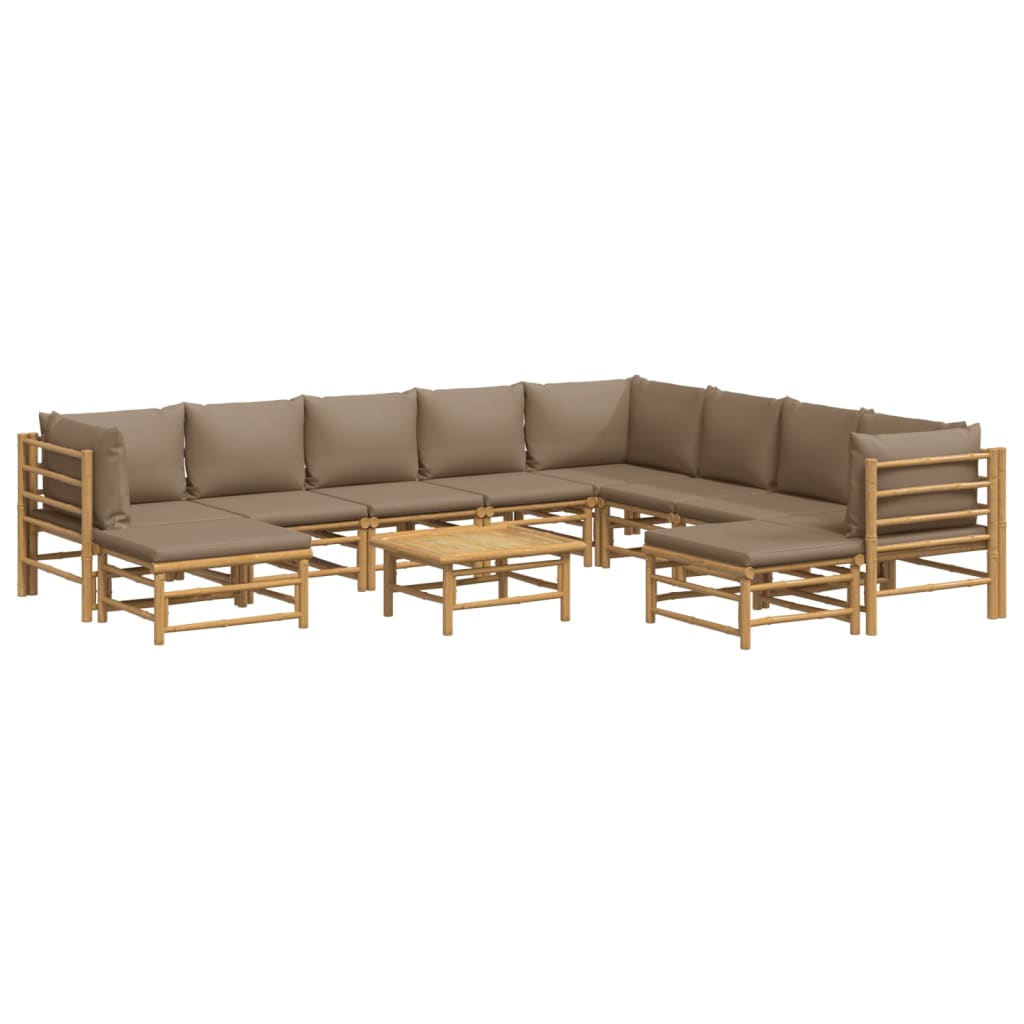 11 Piece Garden Lounge Set with Taupe Cushions Bamboo