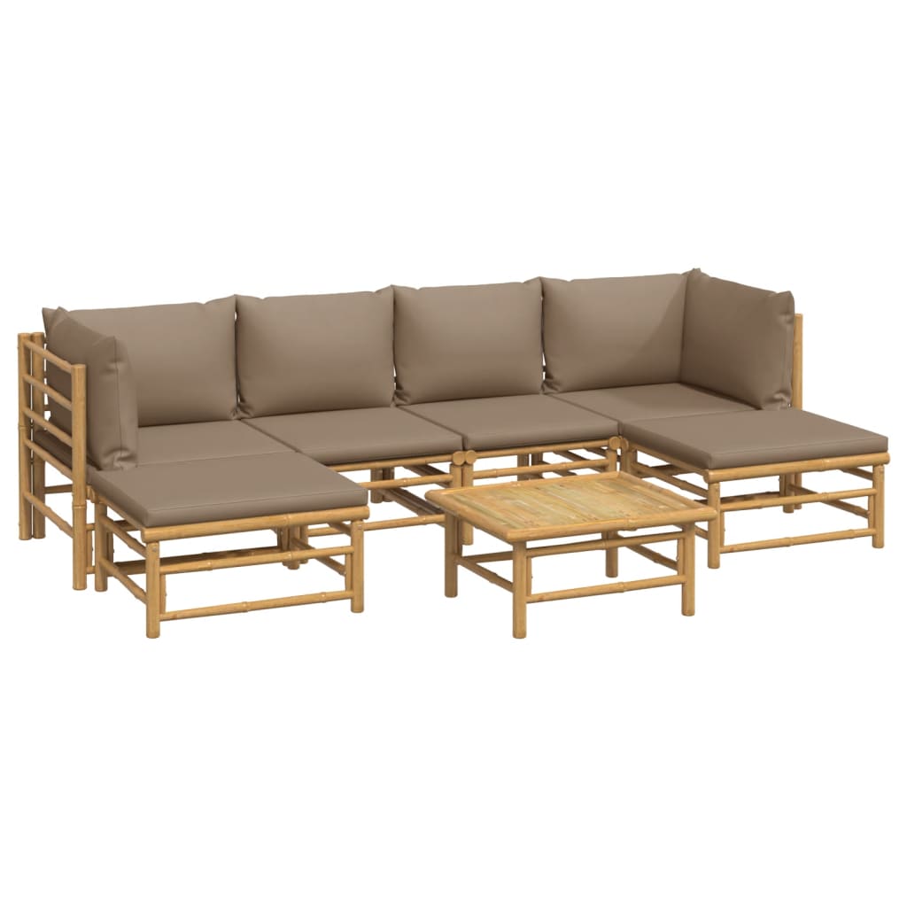 7 Piece Garden Lounge Set with Taupe Cushions Bamboo
