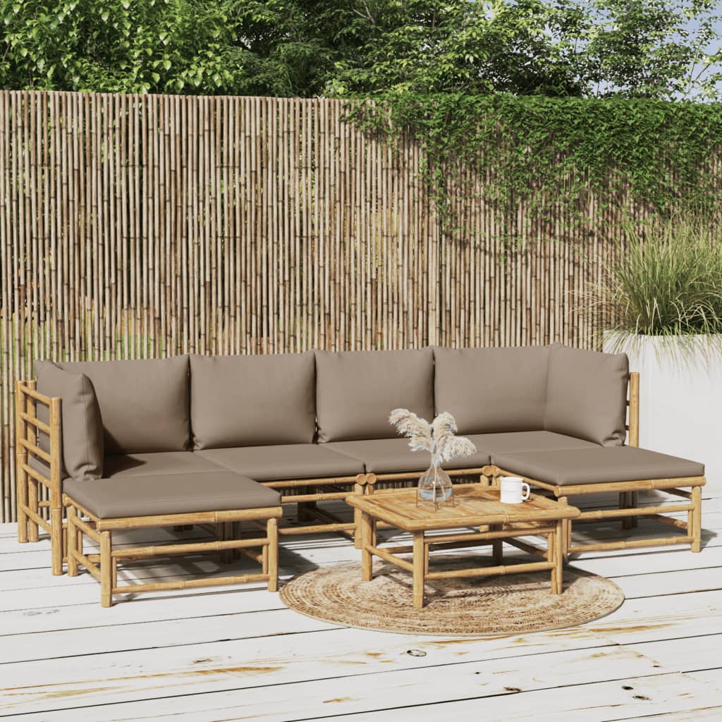 7 Piece Garden Lounge Set with Taupe Cushions Bamboo