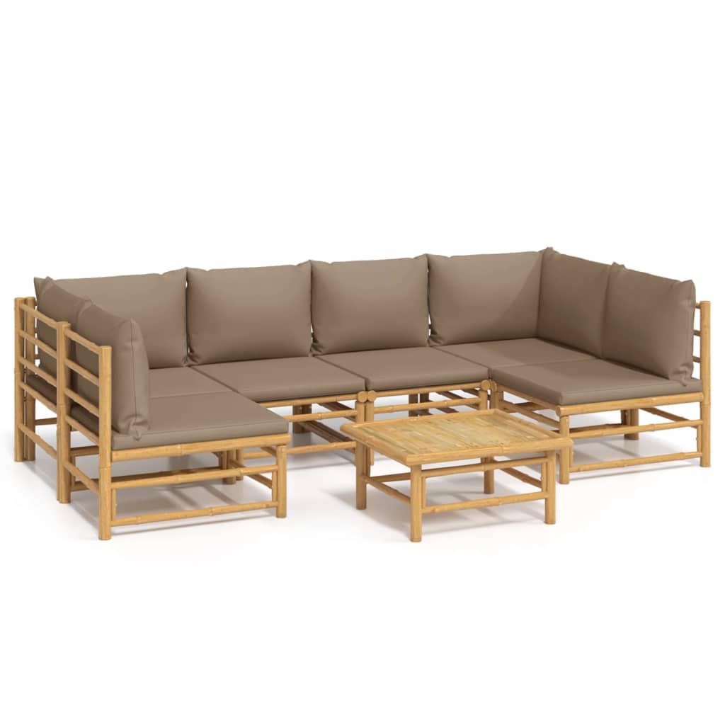 7 Piece Garden Lounge Set with Taupe Cushions Bamboo