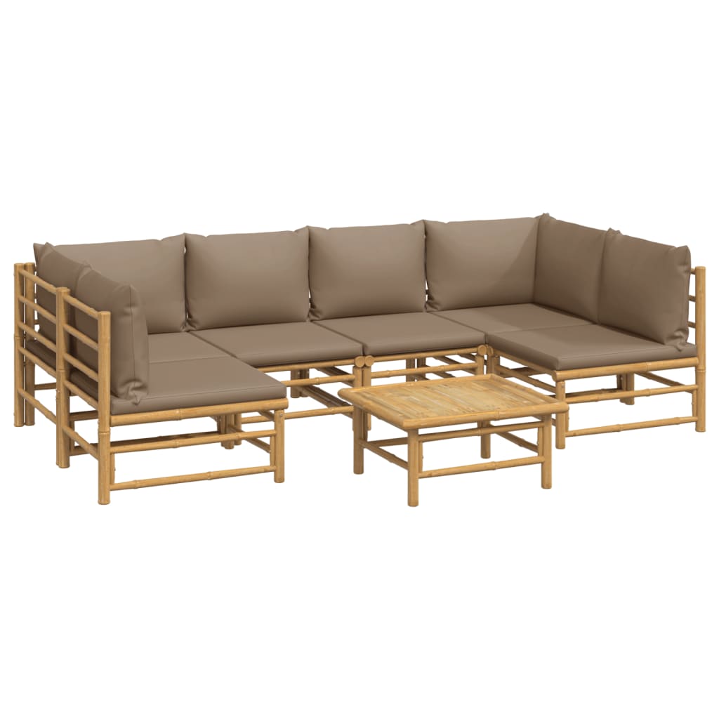 7 Piece Garden Lounge Set with Taupe Cushions Bamboo