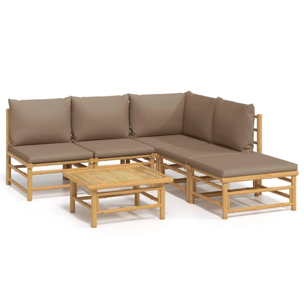 6 Piece Garden Lounge Set with Taupe Cushions Bamboo