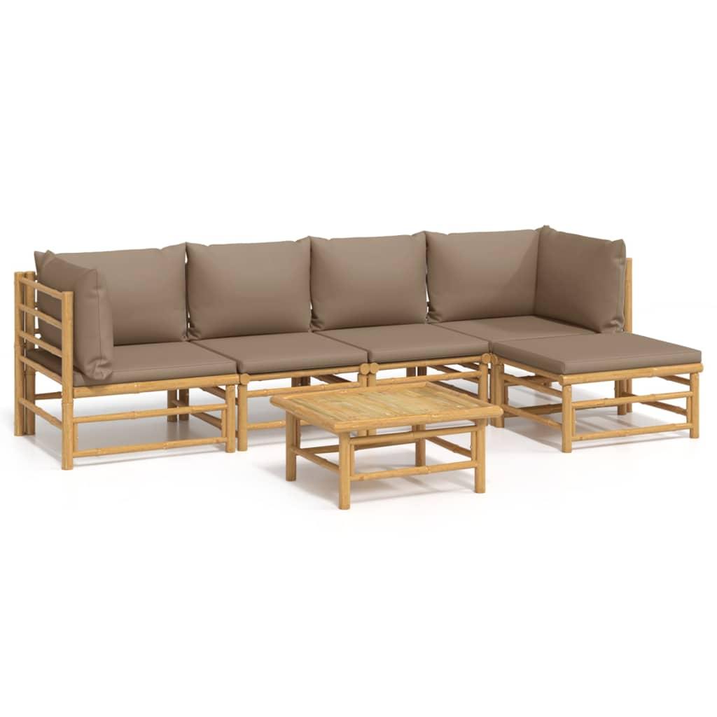 6 Piece Garden Lounge Set with Taupe Cushions Bamboo