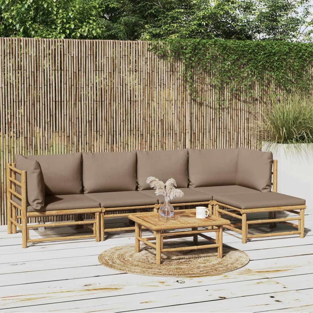 6 Piece Garden Lounge Set with Taupe Cushions Bamboo