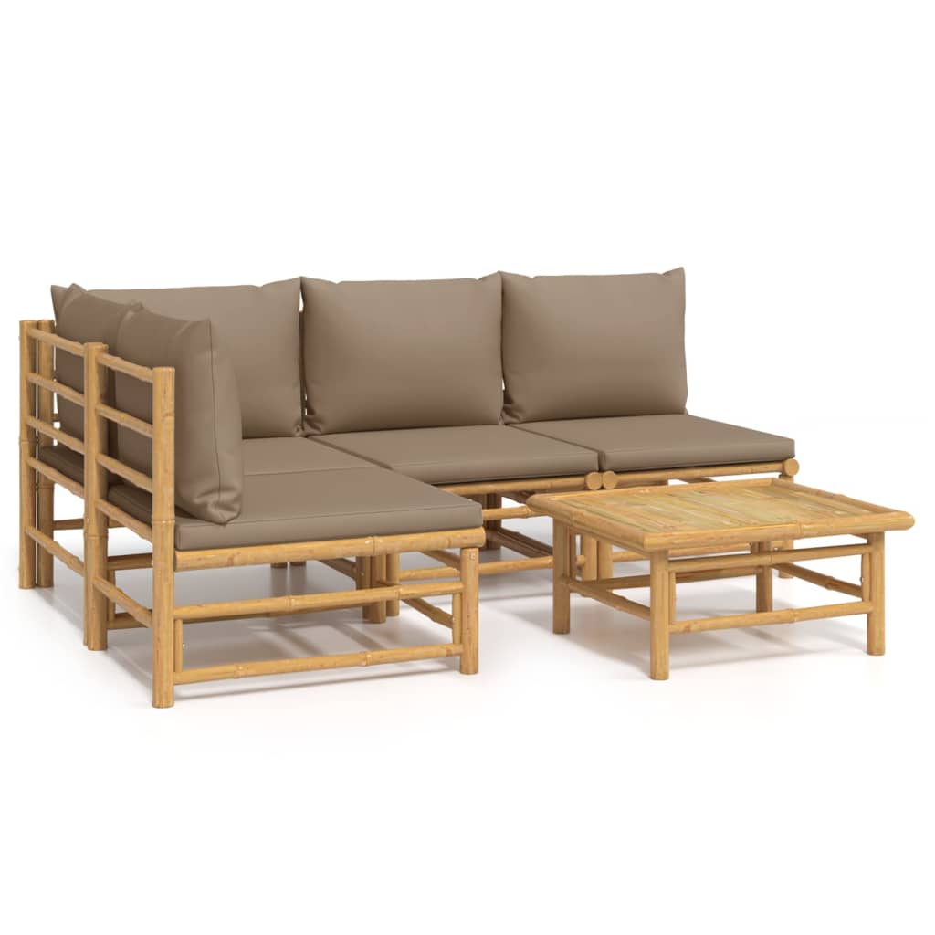 5 Piece Garden Lounge Set with Taupe Cushions Bamboo